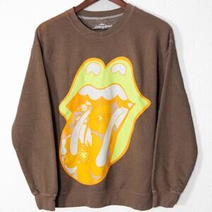 Rolling Stones Tongue Graphic Sweatshirt Size S Brown Vintage Band